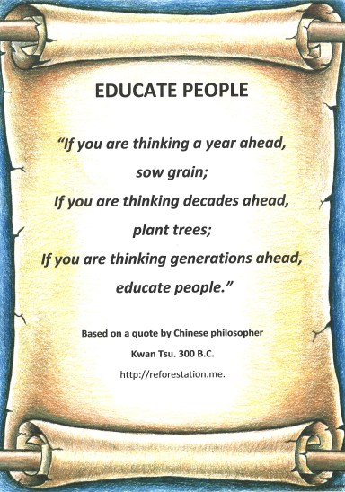 "Educate People " Kwan Tsu quote poster.