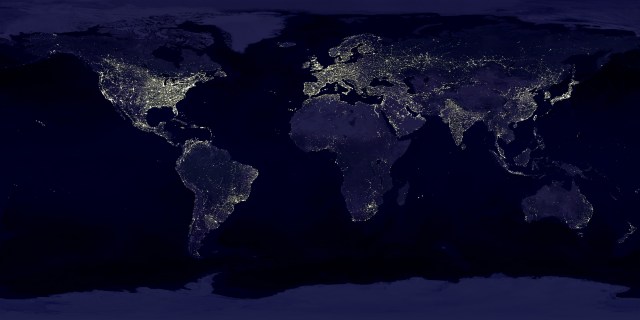 Earth lights. Map: earthobservatroy.nasa.